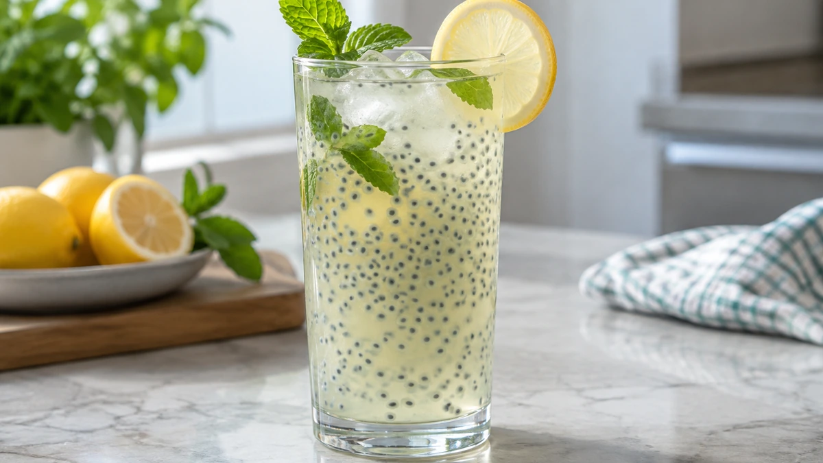 Lemon and mint drink prepared with soaked basil seeds