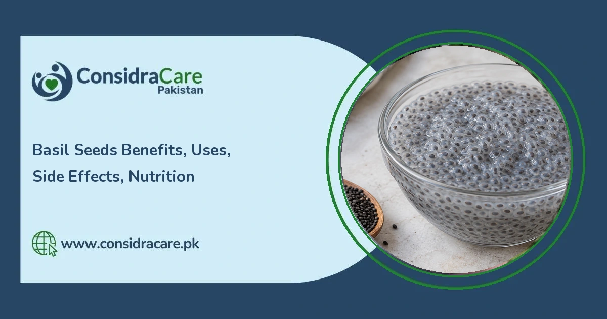 Dry and soaked basil seeds shown in the ConsidraCare article hero design