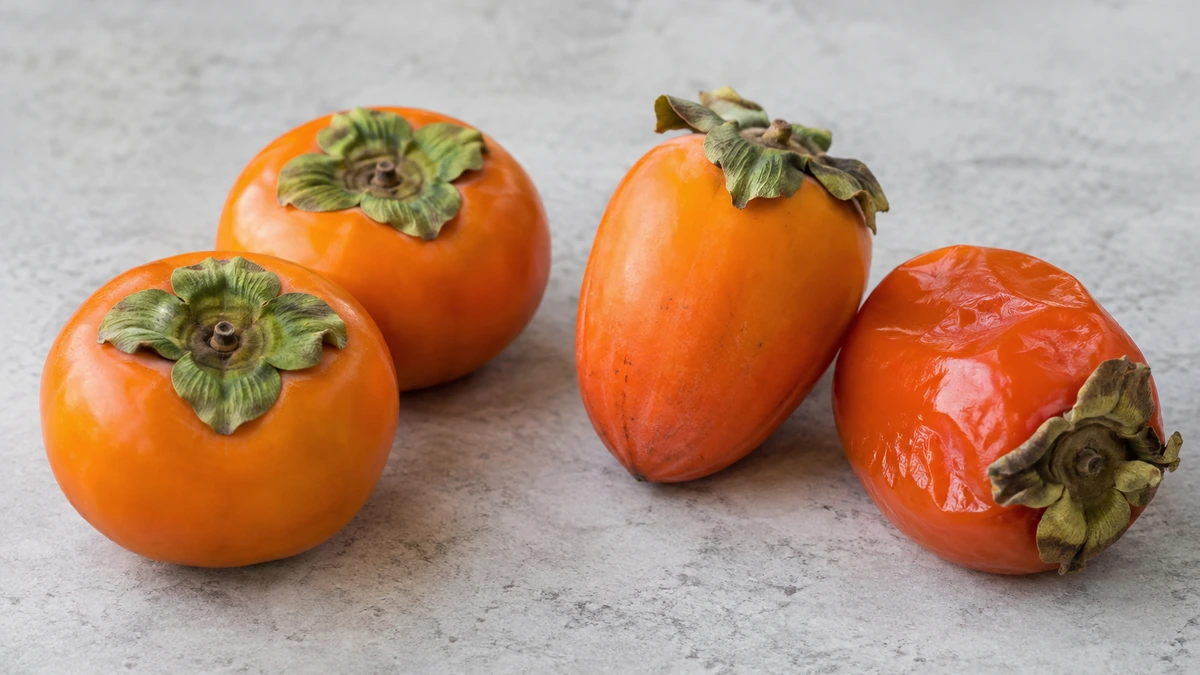 Firm Fuyu-type and fully ripe Hachiya-type persimmons showing texture differences